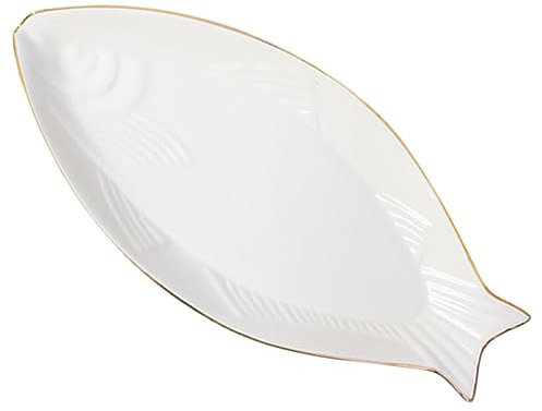 MOLUCKFU Keramischer Fischteller Mit Goldfarbener Umrandung Dekorative Servierplatte Für Snacks Appetizer Und Käse Für Partys Hochzeiten Und Restaurants