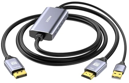 HDMI auf DP Kabel 8K@30Hz 4K@144Hz für PS5 Xbox Grafikkarten | HDMI 2.1 auf DP 1.4, USB-Strom für stabiles Signal, belüftetes Aluminiumgehäuse, kompatibel mit Laptops, GPUs, Xbox, PS5