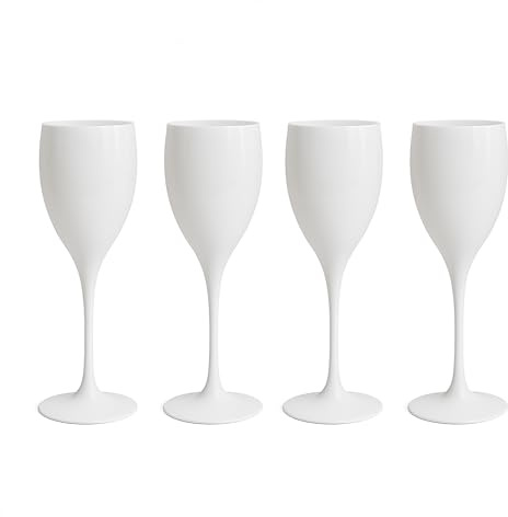 Luxe Outdoor | White Champagne Flutes Plastic Prosecco Flutes Wine Glasses Premium | Unbreakable Reusable 15cl | (4)