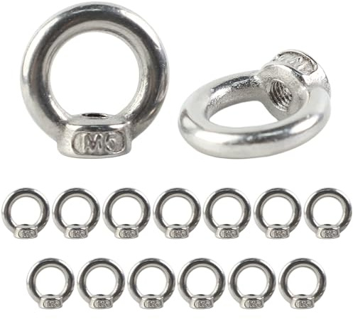 FYting 15 stycken ringmuttrar M4, ringskruv M4, ringöljetter, ögsmuttrar, rostfritt stål, ögonmuttrar, ringskruvar för att lyfta tillbehör, hängande blomkrukor, svänghyllor, dekoration (silver)