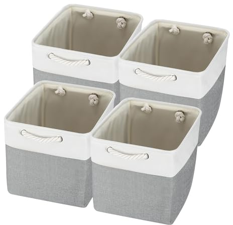 LN COZY CORNER Foldable Fabric Storage Bins with Handles Collapsible Closet Organizer Baskets for Shelves Wardrobes & Home Sturdy Lightweight & Space-Saving (4, Grey 33x33x38cm)