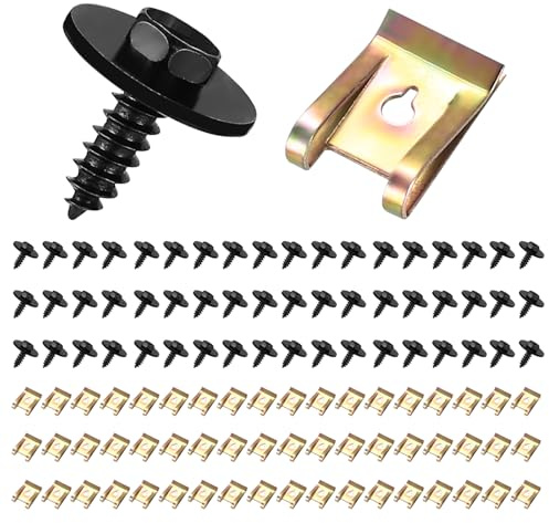 55 Sets Auto Screw and Nut Clip Kit, Auto Body Fender Screws and U Nuts Speed Fasteners, Car U Clips and Screw Kit, U Type Fastener Clip with Screws for Car Wheel Undertray Fender Bumper Fixing Clips