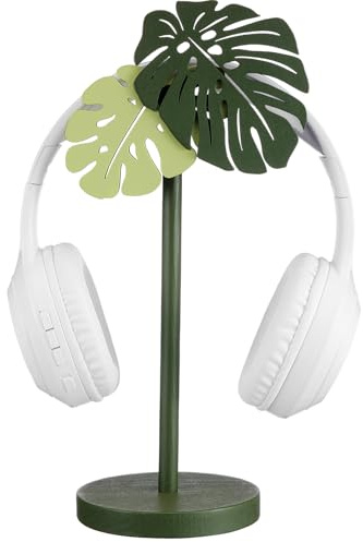 Yookeer Monstera Headphone Stand Cute Headphone Stand Decorative Palm Leaves Wood Desk Decor for Gamer Room Office Desk Gaming Gifts for Girlfriend Office Worker