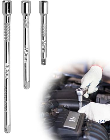 JUKOTA Rallonge 3/8 Pouce Rallonge Cliquet 3 Pièces 75 mm 150 mm 250 mm Jeu de Rallonges 3/8 Pouce Acier au Chrome-vanadium Jeu de Rallonges à Bascule pour Clés à Cliquet Douille Clé à Choc