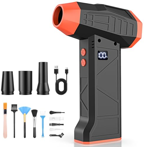 15-in-1 Electric Compressed Air Duster, 110000RPM Cordless Portable Air Blower Mini Powerful Jet Dry Blower 4 Adjustable Speeds Levels Rechargeable for Keyboard, PC, Car, Camera