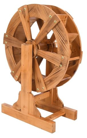 YQMHEZ Fuente de Piscina con Rueda de Agua Autogiratoria de Madera, con Soporte, Pequeña Fuente de Exterior, Decoración de Jardín, Patio Trasero(60cm(23.6in))