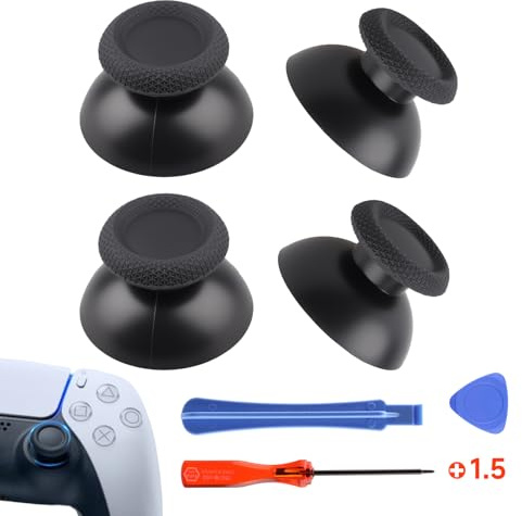 4Pack Replacement Thumbsticks Joystick for PS5 Controller Analog Stick Custom Joystick Thumb Grip Cap Repair Tools with Screwdriver Pry Tool Pry Board for Playstation 5, Black