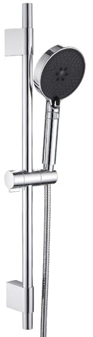 ZYNUHMO Asta doccia con doccetta da 68,5 cm, soffione doccia con tubo e supporto, soffione doccia con 3 tipi di getto e tubo da 1,5 m (allungabile fino a 1,8 m), set regolabile da 610 mm, cromato
