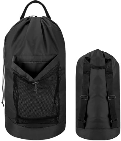 Penlimly Mochila de lavandería | Bolsa de almacenamiento de lavandería con bolsillo de malla – Cesta de almacenamiento para baño, camping, armario, dormitorio, apartamento, dormitorio