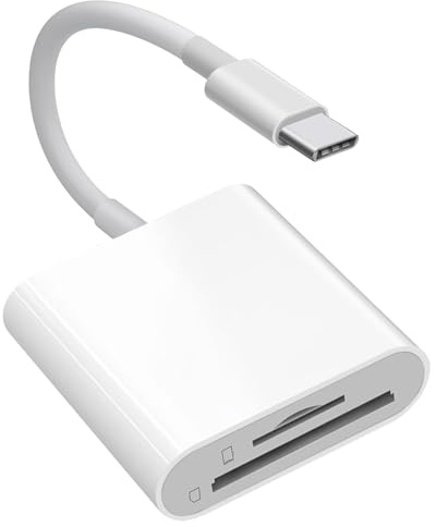 [Certificado Apple MFI] Lector de tarjetas USB C a SD, adaptador de tarjeta SD tipo C con memoria SD MicroSD, dos ranuras para iPhone 15 16 17/iPad/MacBook/Mac, visor de alta velocidad de cámara
