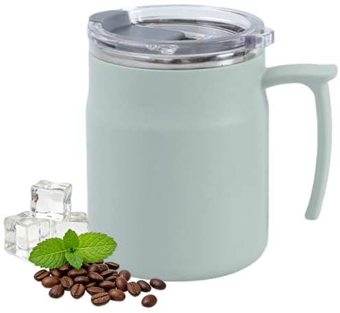 YiZhou Stainless Steel Travel Mug 500ml (17oz) – Leakproof 304 Cup with Locking Lid, Ergonomic Grip for British Tea, Office, UK Commute & Outdoor – Green