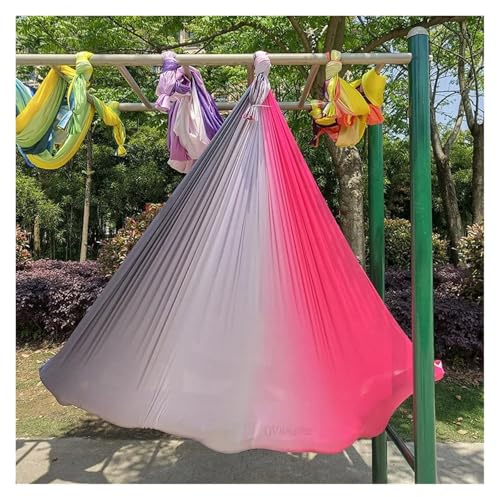 Aerial Yoga Hammock Gradient Color Yoga Flying Hammock Swing Aerial-Yoga Silk Fabric Only Or Carabiner & Daisy Chain (5m x 2.8m)(Pink gray)