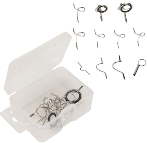 CashMuch Juego de guías para caña de pescar con mosca con anillo de acero inoxidable, punta superior y gancho para reparación de caña, kit de 11 piezas