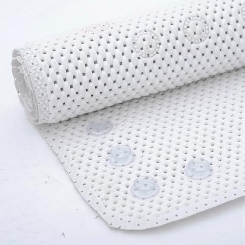Vortiara Bathtub Mat Non Slip, Soft Foam Bath Mat for Tub, Bathtub Mat with Drain Holes, Suction Cups Shower Mat (White, 36''X17'')
