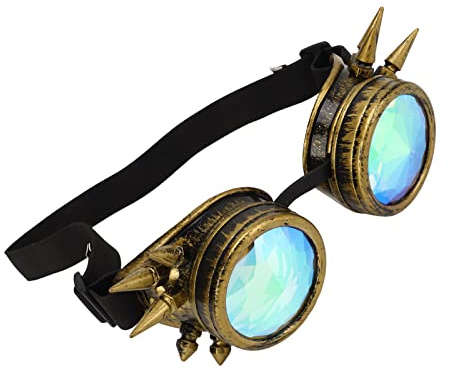 Picysa Justerbara kalejdoskopglasögon, kristalllinser, steampunk-glasögon för halloweenfest, vintage kalejdoskop – med PC, ABS-material (brons)
