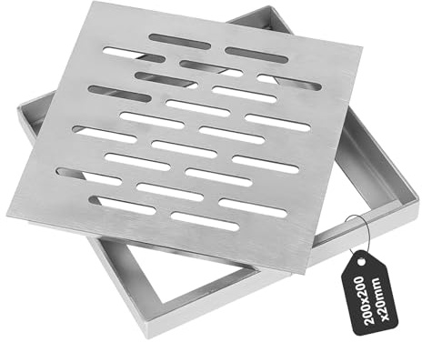 Desagüe cuadrado de suelo, rejilla de desagüe de acero inoxidable, tapa de desagüe de suelo de acero inoxidable con marco, cubierta de desagüe antideslizante para exterior, baño, jardín (200 x 200 x