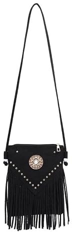Satiskid Tassel Crossbody Bag for Women, Vintage Fringe Crossbody Bag, Retro Boho Shoulder Bag with Long Adjustable Strap for Daily Outing Travel