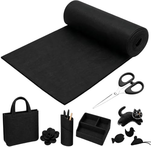 Filzrolle 3mm Filz Meterware Filzstoff Filzmatten zum Zuschneiden | 30 x 250cm Filzstoff Meterware Bastelfilz 3mm Filzplatten Felt Schwarz Filz für Aufbewahrungstasche Patchwork DIY