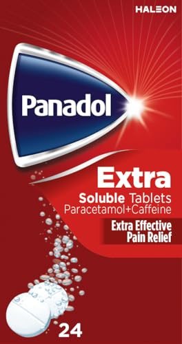 Panadol Extra Soluble Paracetamol Tablets 500mg, Painkiller and Headache Relief with Caffeine,Pack of 24
