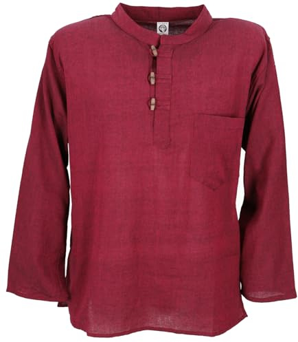 GURU SHOP, Camicia da Pescatore Nepalese, Camicia Hippie Goa, Camicia Yoga, Camicia Casual, Rosso Vino, Cotone, Dimensione Indumenti:XL, Camicie