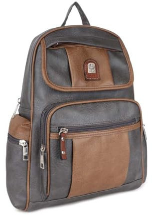 Damen Rucksack Cityrucksack Phoenix City Tasche Stadtrucksack Backpack Schultertasche Leder Optik Organizer Tablet iPad mini bis ca. 10 Zoll (Grau)