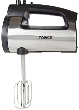 Tower T12016 Stainless Steel Hand Mixer, 2-in-1 mixer with 6 speed and turbo function, 300W, stainless steel