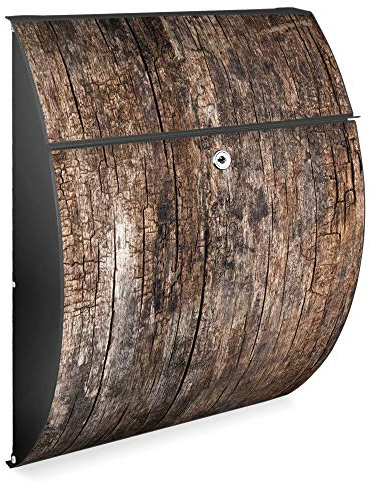 banjado Design Briefkasten - Modell Riviera 46x33,5x13cm groß - verzinkter Stahl anthrazit - Postkasten Öffnungsstopp großer A4 Einwurf Zylinderschloss 2 Schlüssel - Motiv Altes Holz