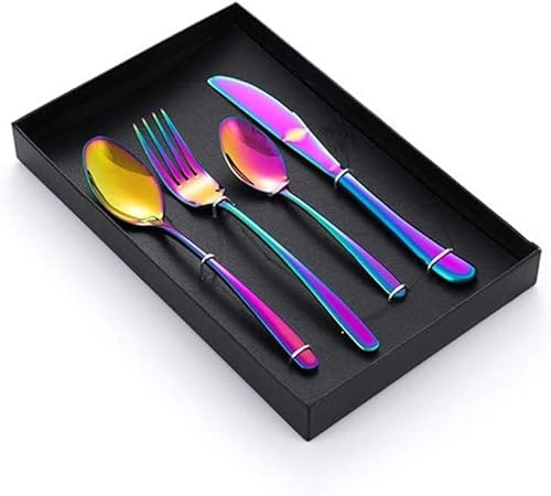 Cadeau personnalisé, prévisualisé, ensemble de couverts irisés gravés : couteau, fourchette, cuillère, cuillère, couverts en acier inoxydable