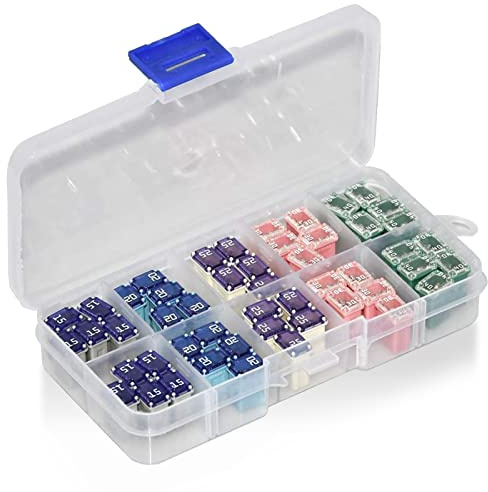 50 Pack Automotive MCASE Mini Box Shaped Cartridge Fuse Kit for Cars, Trucks, and SUVs(15a 20a 25a 30a 40a Each 10 Pcs)