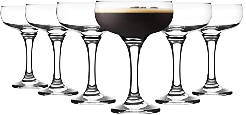 Rink Drink Champagne Saucers - Espresso Martini Cocktail Glasses Set - Vintage Champagne Saucers - 200ml - Clear - Pack of 12