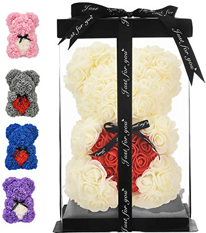 Hugz Teddy Flower Bear Rosa - Oltre 250 dozzine di fiori artificiali - regalo Scatola trasparente (milk white)