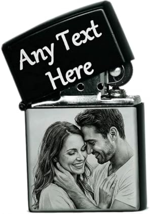 Personalised Photo & Text Engraved Lighter Black