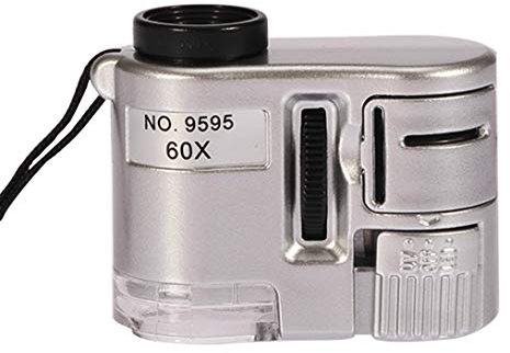 Meichoon 60-fache Handlupe Mini Mikroskop Lupe mit UV-Währungsdetektor-Lampe Lupe mit LED-Licht für Textil-Schmuck Münzen Werkzeug UC12