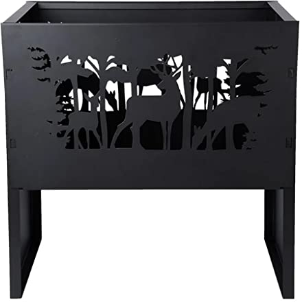 Fancy Flames Cesta de fuego rectangular con diseño de ciervo, 30,2 x 50,1 x 50,5 cm, color negro