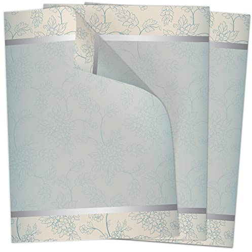 50 Blatt Briefpapier (A4) | Edles Blumen Vintage Papier Grau Blau Muster | Motivpapier | edles Design Papier | beidseitig bedruckt | Bastelpapier | 90 g/m²