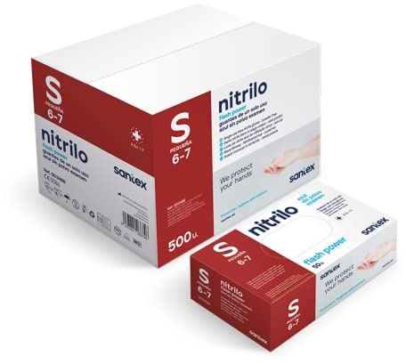 Santex Guantes de nitrilo sin polvo azul | Gama Nitrilo Flash Power | Guantes desechables de un solo uso | Extra fuerte | Extra largo 28 cm | Libre de látex | Caja de 50 unidades | Talla S