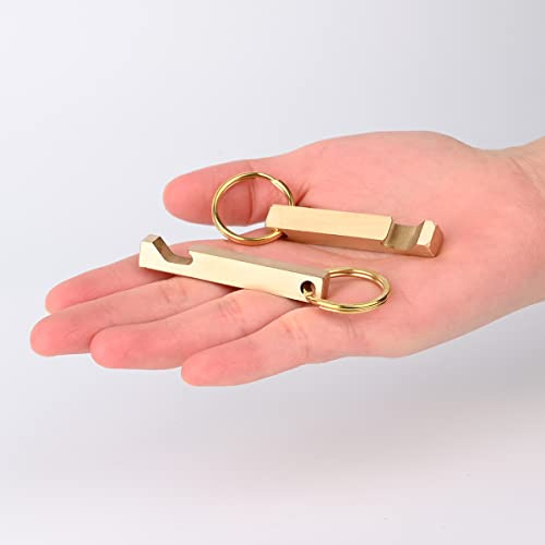 NHDT HN05 Schlüsselanhänger aus massivem Messing, Bierflaschenöffner mit Messing-Schlüsselringen, Bar-Geschenke für Männer, Ehemann, Vater, Freund (2 Stück), Gold, 5,5 cm, 0,8 cm, 0,8 cm