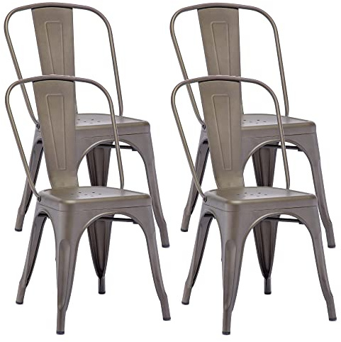 Duhome Metallstuhl Bistrostuhl 4er Set aus Eisen Esszimmerstuhl mit Rückenlehne, Stapelbare Küchenstühle Industriedesign, Matt/Metallic Braun