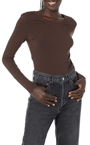 Amazon Essentials Damen Langärmeliges T-Shirt mit Rundhalsausschnitt in klassischer Passform (erhältlich in Übergröße), Espresso, L