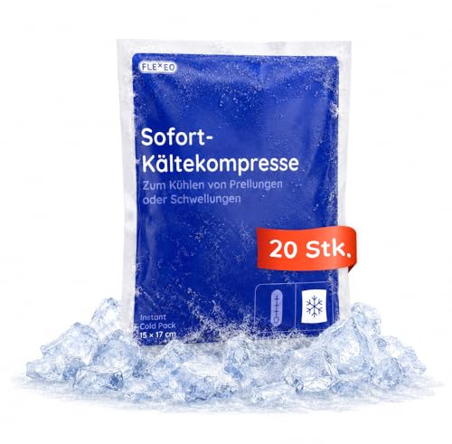 FLEXEO 20 × Sofort-Kältekompresse 15 × 17 cm (groß) | Einmal-Sofortkältekompresse, Kälte-Sofortkompresse, Kühlpack, Kühlakku, Kältekompresse, Kühlkompresse, Einmal-Kühlpack, Ice Pack