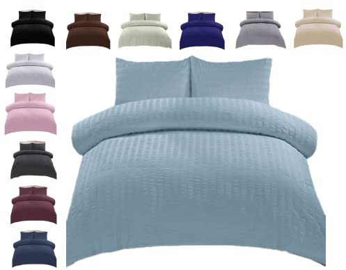 Seersucker Duvet Cover Bedding Set, With Pillowcase Quilt Covers, Luxury Natural Microfibre Polycotton, Super Soft Modern Elegant Design, Premium Quality, bedding Duvet Set (Duck Egg, Double)