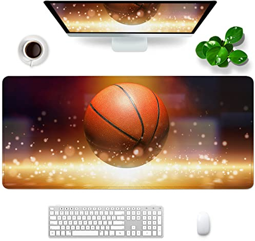 Grand tapis de souris de jeu sur le thème du sport de basket-ball XXL 80 x 30 x 0,3 cm pour bureau avec design personnalisé pour ordinateur portable, ordinateur et PC (basket-ball - 1)