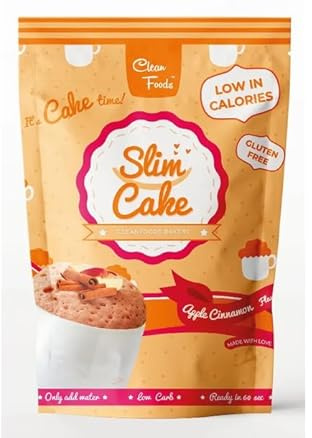 CleanFoods SlimCake 70 Kalorien Tassenkuchen l Apfel-Zimt Geschmack l 5 Tassenkuchen I Konjac Glucomannan I Glutenfrei I Zuckerfrei I in 60 Sekunden zubereitet l Mugcake