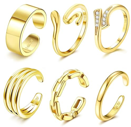 FIOROYAL 6 Pezzi Anelli da Piede in Oro 14K Anelli Regolabili per Donna Ragazze Zircone Cubico Catena Open Toe Ring Estate Spiaggia Piedi Gioielli