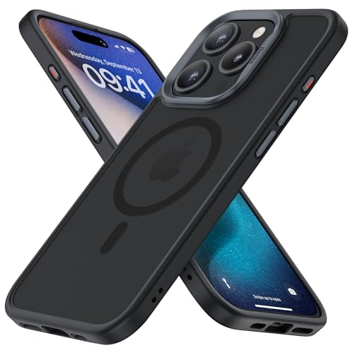 BENKS Magnetico Cover iPhone 15 Pro Compatibile con MagSafe Traslucido Opaco con Airbag Armatura Protezione di Grado Militare Antiurto iPhone 15 Pro Cover Sottile Protettiva, Nero