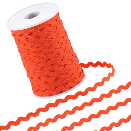 GORGECRAFT 50m X 5mm RIC-Rac-Besatz Biegefransenbesatz Wellenrand Gewebtes Geflochtenes Gurtband Stoff-Spitzenband Für Heimwerker Nähen Kleid Kleidung Verschönerung Dekoration Schleifen-Dekor Orange