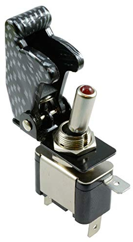 LED-beleuchteter Kippschalter mit Sicherheitsabdeckung, SPST-Ein/Aus-Kippschalter aus Metall, geeignet für Automatik(Blaues Licht und Carbon-Abdeckung)
