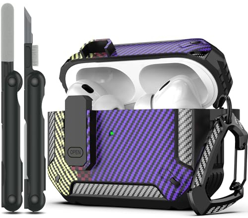 RFUNGUANGO Kompatibel mit Airpod Pro 2 Hülle (2023/2022/2019) mit Reinigungskit, Hartschalen-Schutz Hülle Kompatibel mit Airpods Pro 2./1. Generation (USB-C/Blitzkabel),Faser Violett