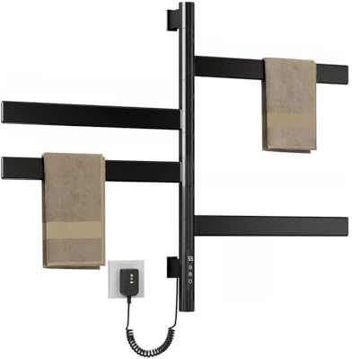 ZOYI 180°Drehung Elektrischer Handtuchtrockner Heizkörper Bad Handtuchwärmer Elektrisch Wandmontage Badheizkörper Handtuchhalter Elektrisch Handtuchheizkörper Elektrisch,220V,105W,Schwarz