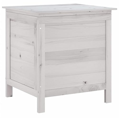 Makastle Auflagenbox Kissenbox Aufbewahrungsbox Gartenbox Kissentruhe Gartenmöbel Truhe Box Kiste, ideal für Balkon und kleine Flächen, Weiß 50x49x56,5 cm Massivholz Tanne